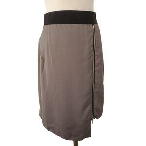 Milly NY Pencil Skirt Asymmetrical Zip Front Gray Black Viscose Womens Size 10